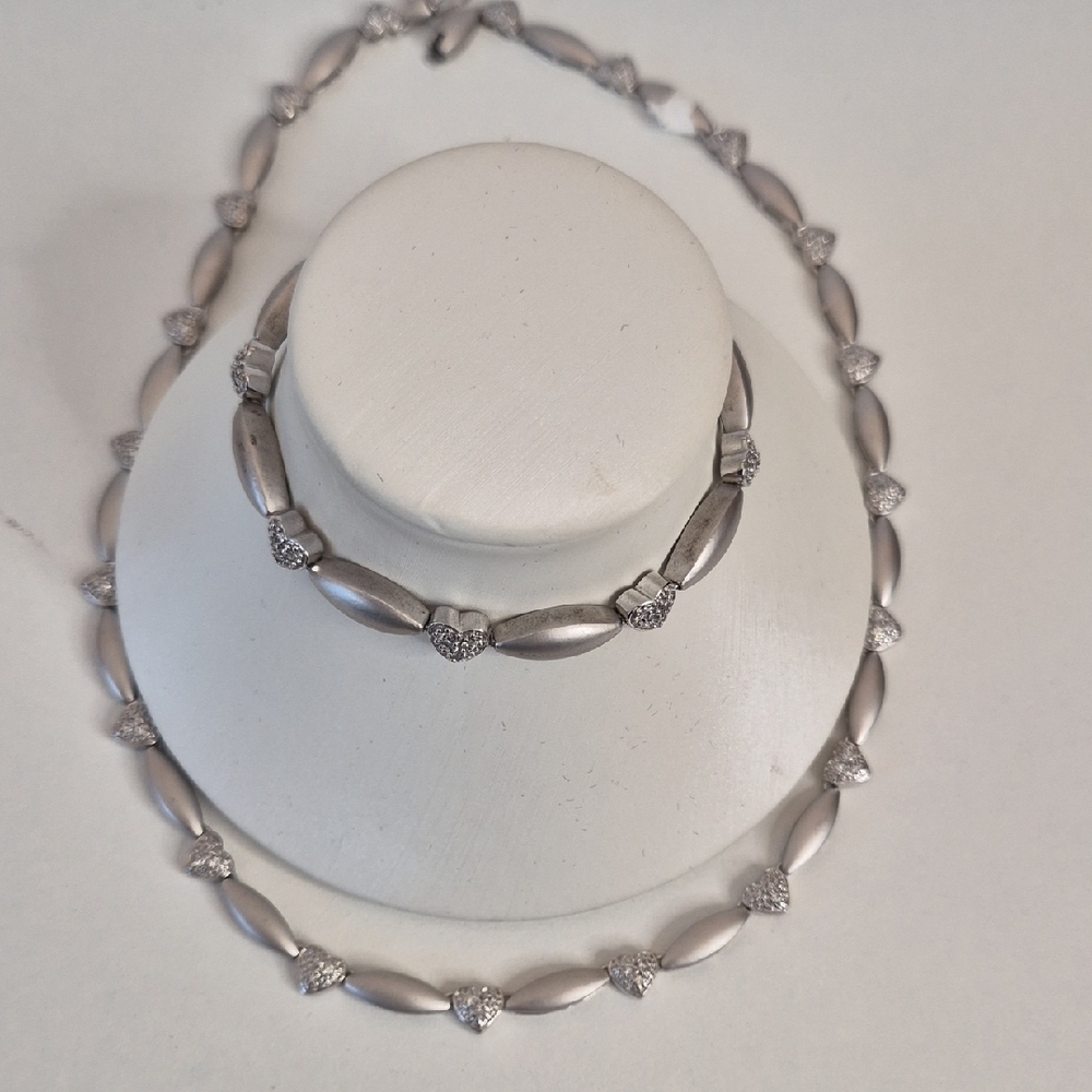 Sterling  Silver And Diamond Heart  Necklace and Bracelet Set
